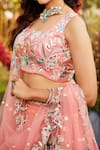 Buy_Samyukta Singhania_Peach Net Tassels, Sequins, Embroidery Floral Lehenga Set _Online_at_Aza_Fashions