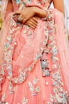 Samyukta Singhania_Peach Net Tassels, Sequins, Embroidery Floral Lehenga Set _at_Aza_Fashions