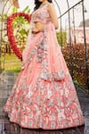 Buy_Samyukta Singhania_Peach Net Tassels, Sequins, Embroidery Floral Lehenga Set 