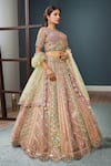 Shop_Samyukta Singhania_Multi Color Net Sequins, Embroidery Round Neck Lehenga Set_Online_at_Aza_Fashions