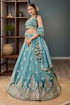 Shop_Samyukta Singhania_Blue Organza Tassels, Sequins, Embroidery Lehenga Set _Online_at_Aza_Fashions