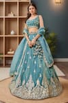 Buy_Samyukta Singhania_Blue Organza Tassels, Sequins, Embroidery Lehenga Set _at_Aza_Fashions