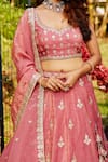 Samyukta Singhania_Pink Organza Sequins, Zari, Embroidery Lehenga Set _Online_at_Aza_Fashions