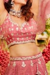 Buy_Samyukta Singhania_Pink Organza Sequins, Zari, Embroidery Lehenga Set _Online_at_Aza_Fashions