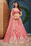 Buy_Samyukta Singhania_Pink Organza Sequins, Zari, Embroidery Lehenga Set _at_Aza_Fashions