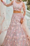 Buy_Samyukta Singhania_Gray Tissue, Silk Sequins, Embroidery Round Neck Grey Floral Lehenga Set _Online_at_Aza_Fashions