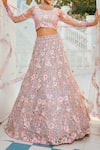 Shop_Samyukta Singhania_Gray Tissue, Silk Sequins, Embroidery Round Neck Grey Floral Lehenga Set _Online_at_Aza_Fashions