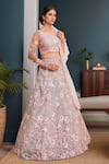 Buy_Samyukta Singhania_Gray Tissue, Silk Sequins, Embroidery Round Neck Grey Floral Lehenga Set _at_Aza_Fashions