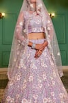 Shop_Samyukta Singhania_Mauve Tissue Embroidery, Sequins Round Neck Floral Lehenga Set_Online_at_Aza_Fashions