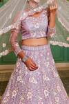 Samyukta Singhania_Mauve Tissue Embroidery, Sequins Round Neck Floral Lehenga Set_at_Aza_Fashions