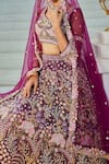 Buy_Samyukta Singhania_Burgundy Net Sequins, Embroidery Round Neck Floral Lehenga Set _Online_at_Aza_Fashions