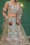 Samyukta Singhania_Green Net, Silk Sequins, Beads, Embroidery Round Neck Lehenga Set_Online_at_Aza_Fashions