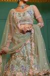 Shop_Samyukta Singhania_Green Net, Silk Sequins, Beads, Embroidery Round Neck Lehenga Set_Online_at_Aza_Fashions