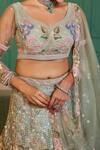 Buy_Samyukta Singhania_Green Net, Silk Sequins, Beads, Embroidery Round Neck Lehenga Set