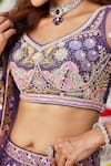 Samyukta Singhania_Purple Net Sequins, Embroidery Round Neck Lehenga Set_Online_at_Aza_Fashions