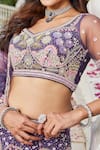 Buy_Samyukta Singhania_Purple Net Sequins, Embroidery Round Neck Lehenga Set_Online_at_Aza_Fashions