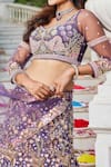 Shop_Samyukta Singhania_Purple Net Sequins, Embroidery Round Neck Lehenga Set_Online_at_Aza_Fashions