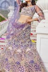 Samyukta Singhania_Purple Net Sequins, Embroidery Round Neck Lehenga Set_at_Aza_Fashions