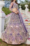 Buy_Samyukta Singhania_Purple Net Sequins, Embroidery Round Neck Lehenga Set
