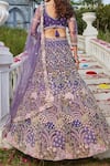 Shop_Samyukta Singhania_Purple Net Sequins, Embroidery Round Neck Lehenga Set_at_Aza_Fashions