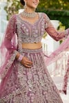 Buy_Samyukta Singhania_Lavender Net Sequins, Embroidery V-neck Lehenga Set _Online_at_Aza_Fashions