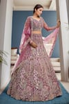 Buy_Samyukta Singhania_Lavender Net Sequins, Embroidery V-neck Lehenga Set 