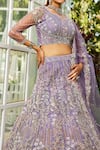 Samyukta Singhania_Mauve Net Sequins, Embroidery Lehenga Set _Online_at_Aza_Fashions