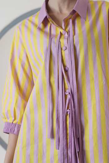 Shop_Surabhi Arya_Yellow Poplin Collared Striped Shirt _Online_at_Aza_Fashions