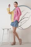Surabhi Arya_Pink Poplin Embroidery Collared Color Block Hand Shirt _Online_at_Aza_Fashions