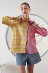Buy_Surabhi Arya_Pink Poplin Embroidery Collared Color Block Hand Shirt _Online_at_Aza_Fashions