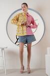 Buy_Surabhi Arya_Pink Poplin Embroidery Collared Color Block Hand Shirt _at_Aza_Fashions