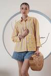 Surabhi Arya_Yellow Poplin Collared Striped Shirt _Online_at_Aza_Fashions