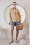 Buy_Surabhi Arya_Yellow Poplin Collared Striped Shirt _at_Aza_Fashions