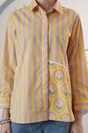 Surabhi Arya_Yellow Poplin Collared Striped Shirt _at_Aza_Fashions