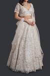 Samyukta Singhania_Cream Net Beads, Embroidery, Sequins Lehenga Set_Online_at_Aza_Fashions