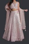 Samyukta Singhania_Pink Silk, Net Mirrors, Tassels Light Embroidered Lehenga Set_Online