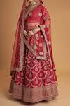Samyukta Singhania_Red Silk, Net Sequins, Embroidery Sweetheart Neck Lehenga Set_Online_at_Aza_Fashions