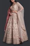 Shop_Samyukta Singhania_Peach Silk, Organza Beads, Sequins, Embroidery Lehenga Set _Online_at_Aza_Fashions