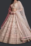 Samyukta Singhania_Peach Silk, Organza Beads, Sequins, Embroidery Lehenga Set _at_Aza_Fashions