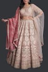 Buy_Samyukta Singhania_Peach Silk, Organza Beads, Sequins, Embroidery Lehenga Set 