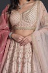 Samyukta Singhania_Peach Silk, Organza Beads, Sequins, Embroidery Lehenga Set _Online