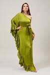 Buy_Samyukta Singhania_Green One Shoulder Ruffled Maxi Dress _Online_at_Aza_Fashions