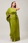 Shop_Samyukta Singhania_Green One Shoulder Ruffled Maxi Dress _Online_at_Aza_Fashions