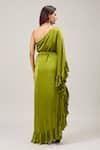 Shop_Samyukta Singhania_Green One Shoulder Ruffled Maxi Dress _at_Aza_Fashions