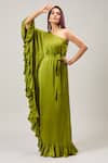 Buy_Samyukta Singhania_Green One Shoulder Ruffled Maxi Dress 