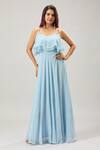 Samyukta Singhania_Blue Layered Ruffle Maxi Dress _at_Aza_Fashions