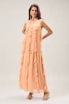 Samyukta Singhania_Peach Georgette Ruffled Maxi Dress _Online_at_Aza_Fashions