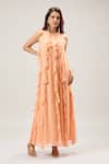 Buy_Samyukta Singhania_Peach Georgette Ruffled Maxi Dress _Online_at_Aza_Fashions