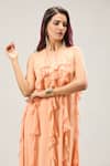Samyukta Singhania_Peach Georgette Ruffled Maxi Dress _at_Aza_Fashions