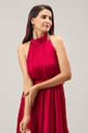 Samyukta Singhania_Red Satin Maxi Dress _at_Aza_Fashions